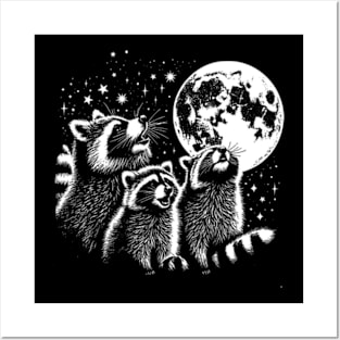 Three Raccoon Howling At The Moon Posters and Art